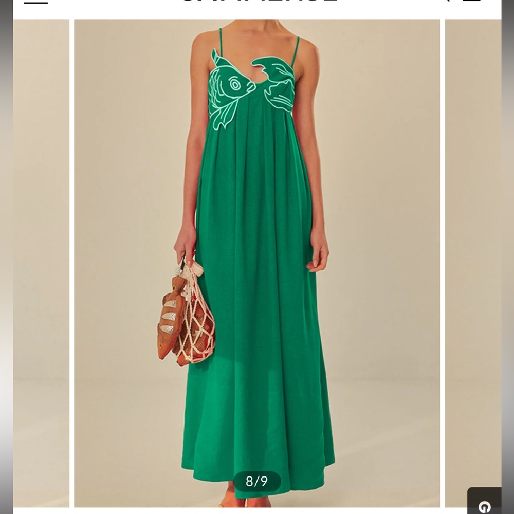 Embroidered Fish Semi-Sheer Cami Dress